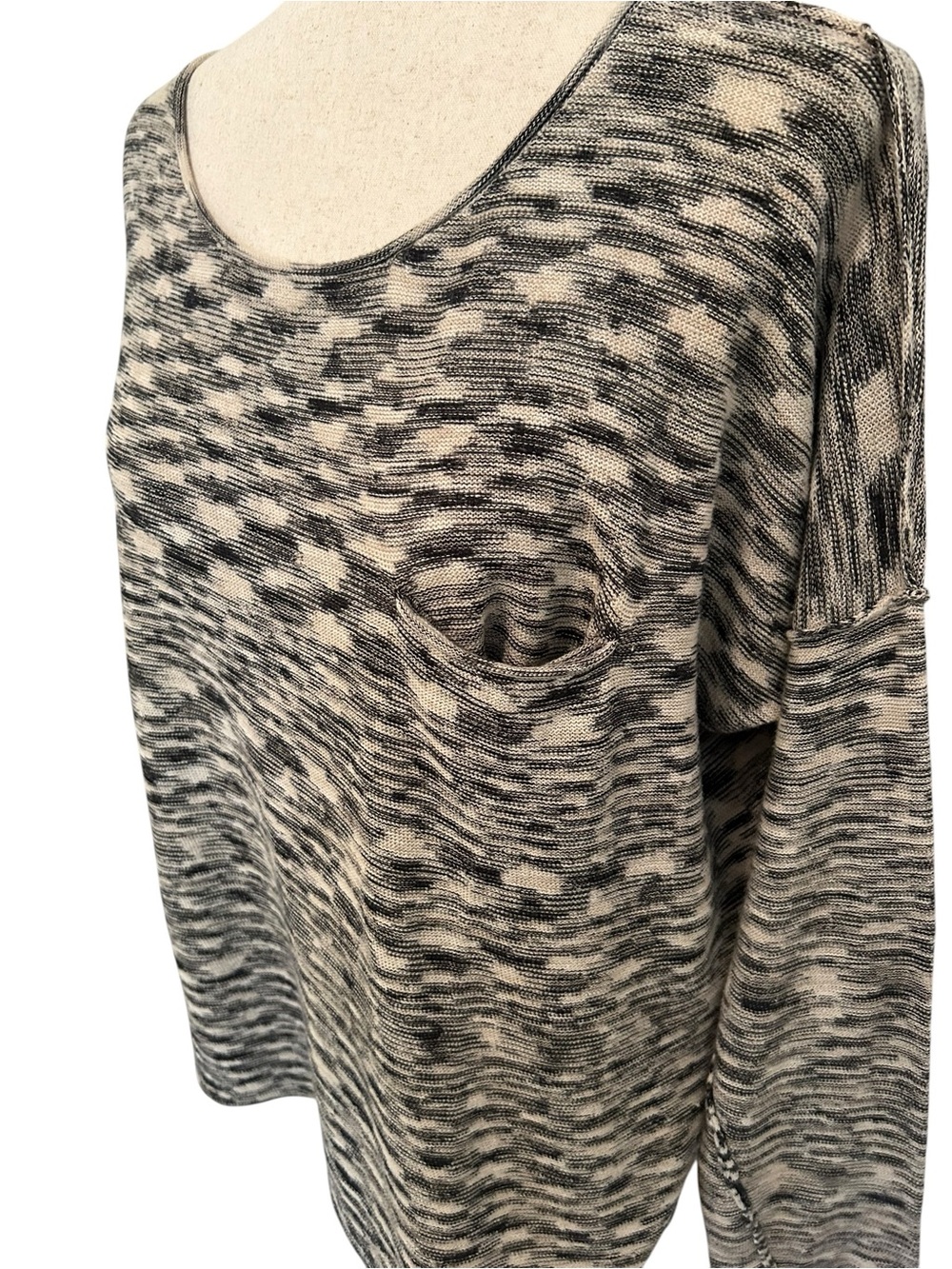 BROCHU WALKER Linen Cotton Marled Sweater‎ Black Ivory Size M